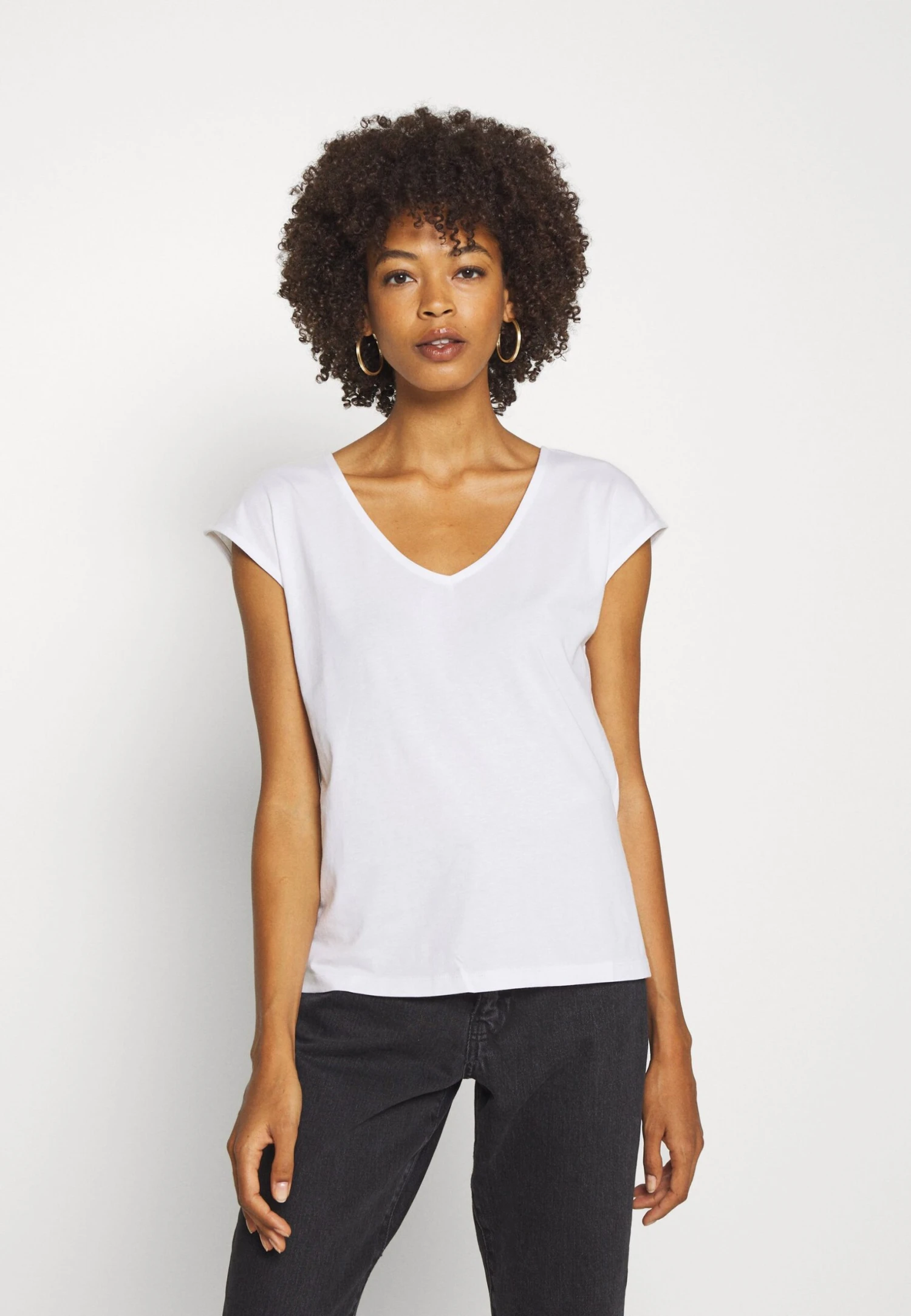 Anna Field Basic V Neck Drop Shoulder 2 Pack- T-Shirt Basic - Black/White - Afbeelding 2
