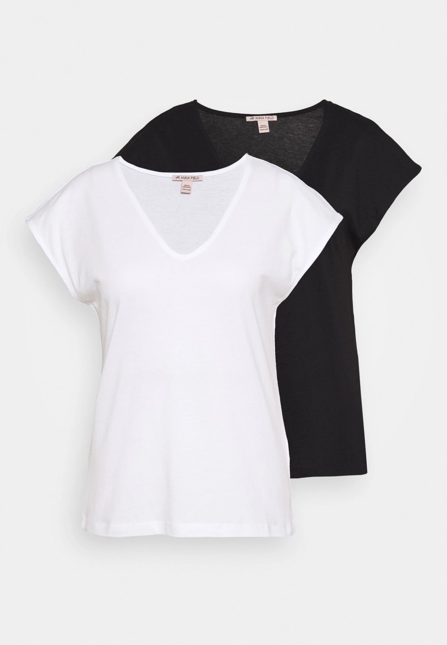 Anna Field Basic V Neck Drop Shoulder 2 Pack- T-Shirt Basic - Black/White - Afbeelding 5